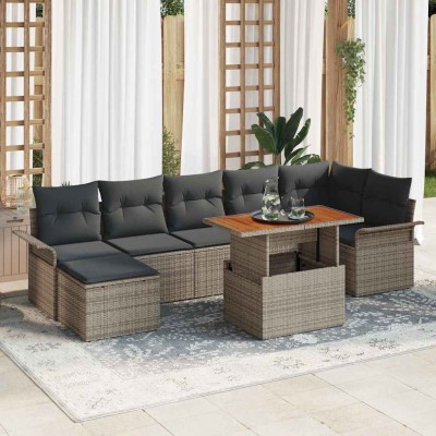 Conjunto de sofá de jardín 8 pcs Gris Poliratán