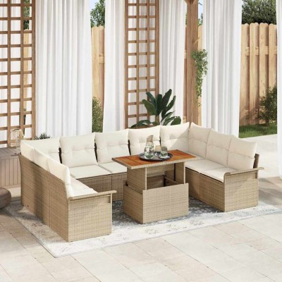 Conjunto de sofá de jardín 10 pcs Beige Poliratán