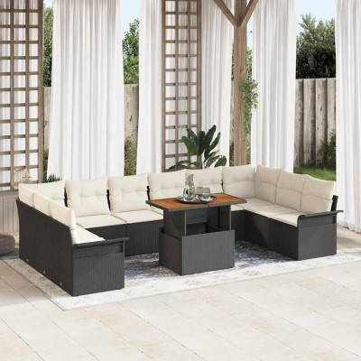 Conjunto de sofá de jardín 11 pcs Negro Poliratán