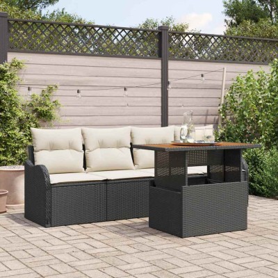 Conjunto de sofá de jardín 5 pcs Negro Poliratán