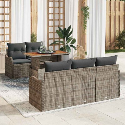 Conjunto de sofá de jardín 6 pcs Gris Poliratán