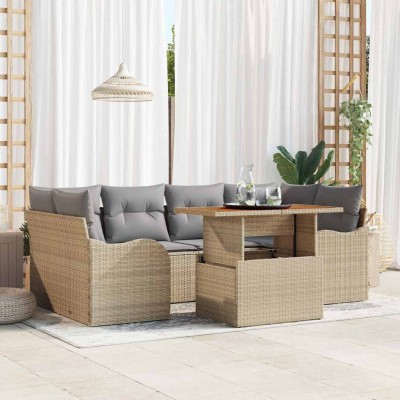 Conjunto de sofá de jardín 7 pcs Beige Poliratán