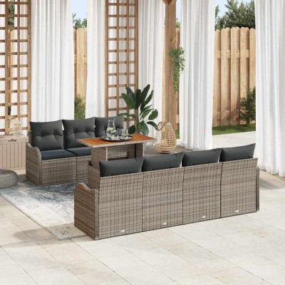 Conjunto de sofá de jardín 8 pcs Gris Poliratán