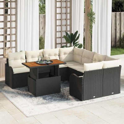 Conjunto de sofá de jardín 9 pcs Negro Poliratán