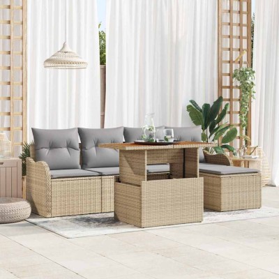 Conjunto de sofá de jardín 6 pcs Beige Poliratán