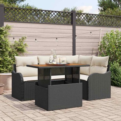 Conjunto de sofá de jardín 5 pcs Negro Poliratán