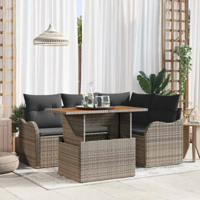 Conjunto de sofá de jardín 5 pcs Gris Poliratán