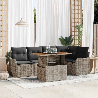 Conjunto de sofá de jardín 6 pcs Gris Poliratán