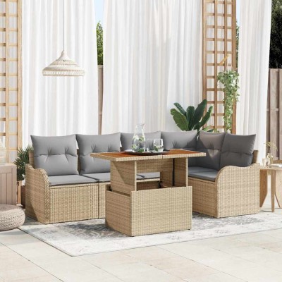 Conjunto de sofá de jardín 6 pcs Beige Poliratán