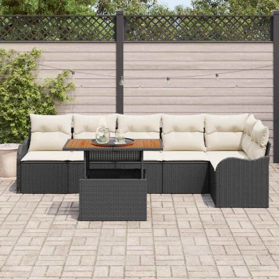 Conjunto de sofá de jardín 7 pcs Negro Poliratán