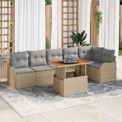 Conjunto de sofá de jardín 7 pcs Beige Poliratán