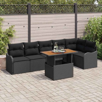 Conjunto de sofá de jardín 7 pcs Negro Poliratán