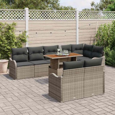 Conjunto de sofá de jardín 9 pcs Gris Poliratán