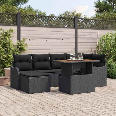 Conjunto de sofá de jardín 7 pcs Negro Poliratán
