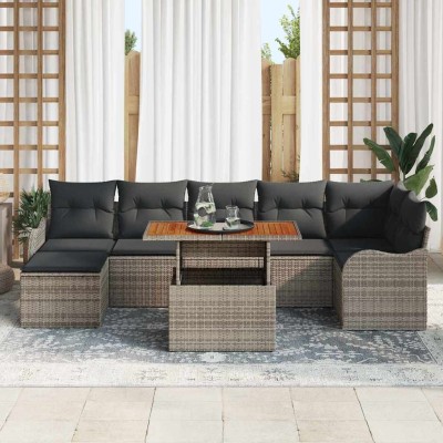 Conjunto de sofá de jardín 8 pcs Gris Poliratán