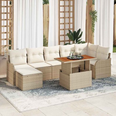 Conjunto de sofá de jardín 8 pcs Beige Poliratán