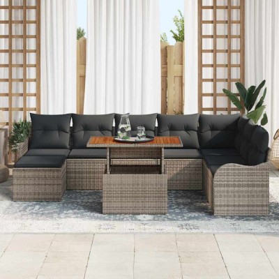 Conjunto de sofá de jardín 9 pcs Gris Poliratán