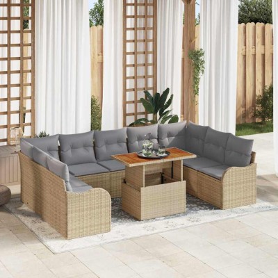 Conjunto de sofá de jardín 10 pcs Beige Poliratán