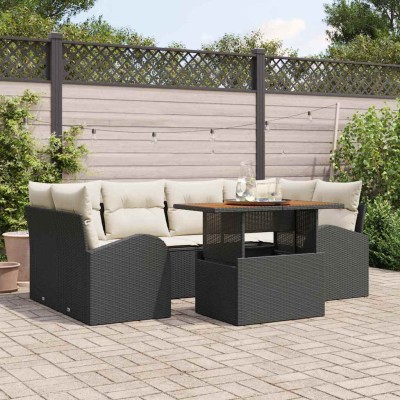 Conjunto de sofá de jardín 7 pcs Negro Poliratán