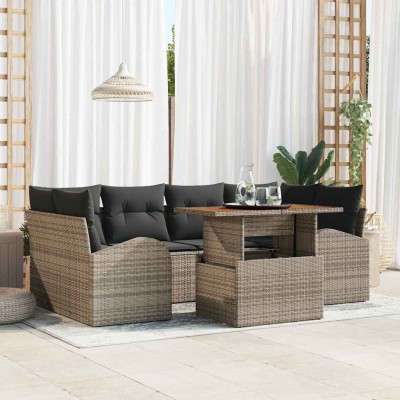 Conjunto de sofá de jardín 7 pcs Gris Poliratán