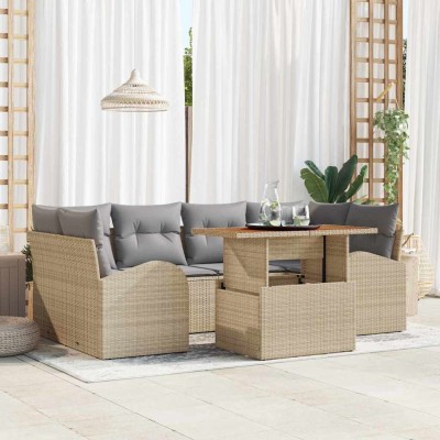 Conjunto de sofá de jardín 7 pcs Beige Poliratán