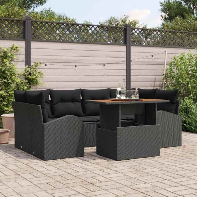 Conjunto de sofá de jardín 7 pcs Negro Poliratán