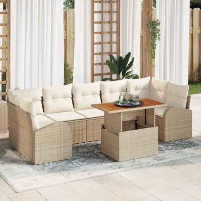 Conjunto de sofá de jardín 8 pcs Beige Poliratán