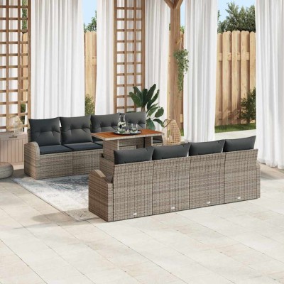 Conjunto de sofá de jardín 9 pcs Gris Poliratán