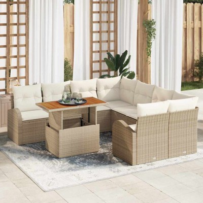 Conjunto de sofá de jardín 9 pcs Beige Poliratán