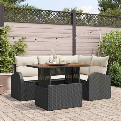 Conjunto de sofá de jardín 5 pcs Negro Poliratán
