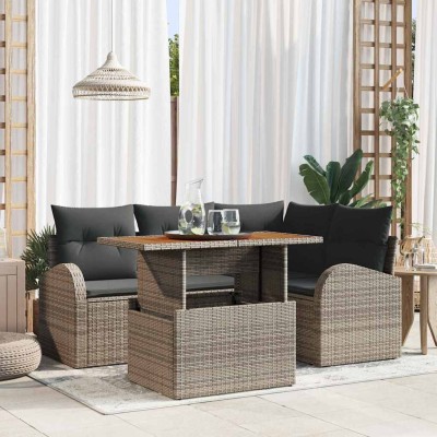 Conjunto de sofá de jardín 5 pcs Gris Poliratán