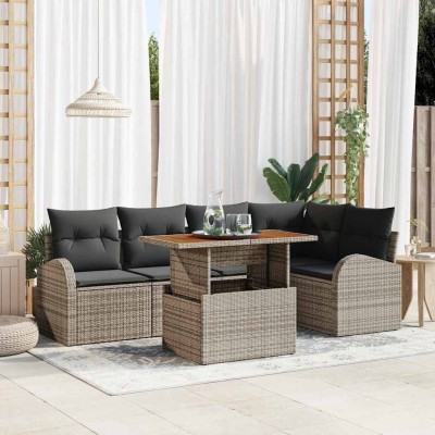 Conjunto de sofá de jardín 6 pcs Gris Poliratán
