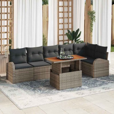 Conjunto de sofá de jardín 7 pcs Gris Poliratán