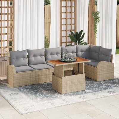 Conjunto de sofá de jardín 7 pcs Beige Poliratán