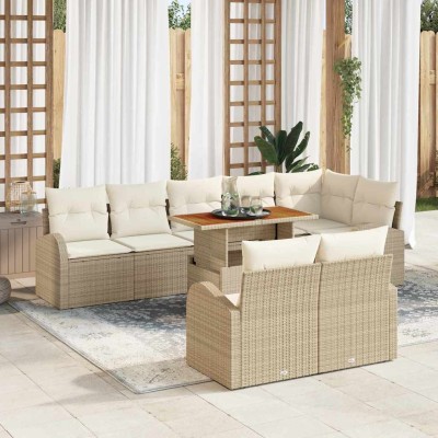 Conjunto de sofá de jardín 9 pcs Beige Poliratán