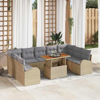 Conjunto de sofá de jardín 10 pcs Beige Poliratán
