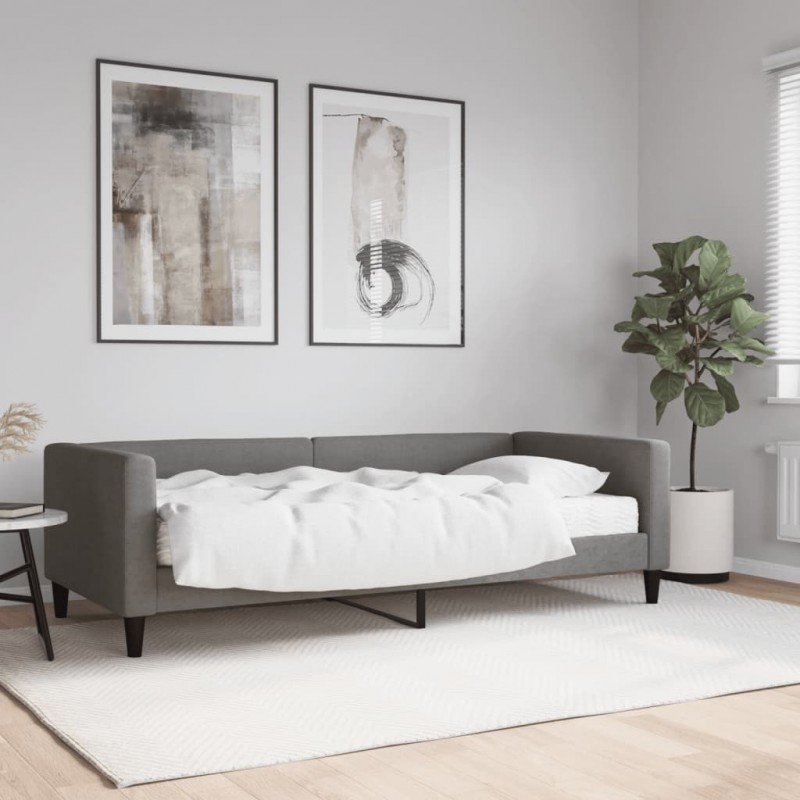 Sofá cama con colchón tela gris oscuro 90x200 cm