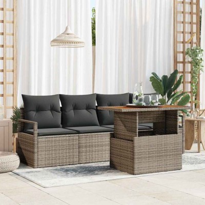 Conjunto de sofá de jardín 5 pcs Gris Poliratán