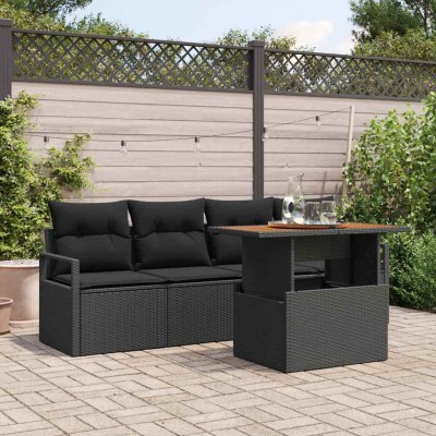 Conjunto de sofá de jardín 5 pcs Negro Poliratán