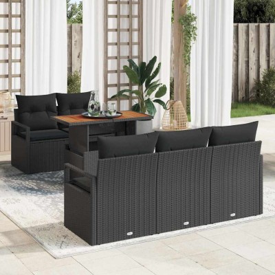 Conjunto de sofá de jardín 6 pcs Negro Poliratán
