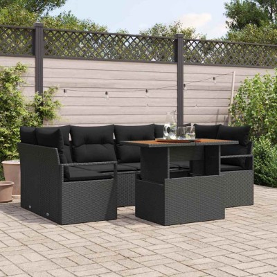 Conjunto de sofá de jardín 7 pcs Negro Poliratán