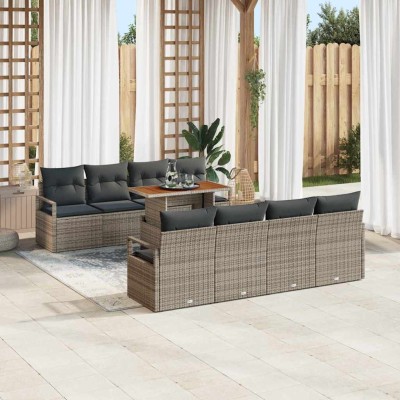 Conjunto de sofá de jardín 9 pcs Gris Poliratán