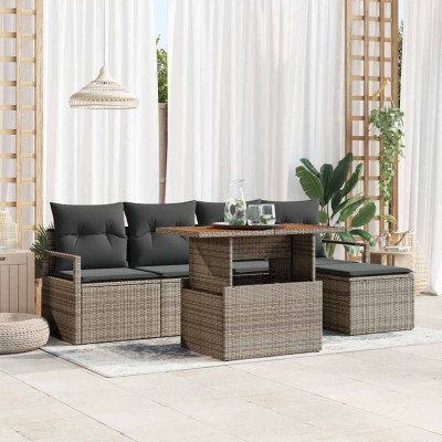 Conjunto de sofá de jardín 6 pcs Gris Poliratán