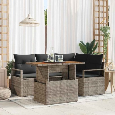 Conjunto de sofá de jardín 5 pcs Gris Poliratán