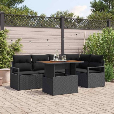 Conjunto de sofá de jardín 6 pcs Negro Poliratán