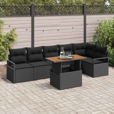 Conjunto de sofá de jardín 7 pcs Negro Poliratán