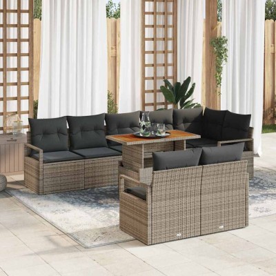 Conjunto de sofá de jardín 9 pcs Gris Poliratán