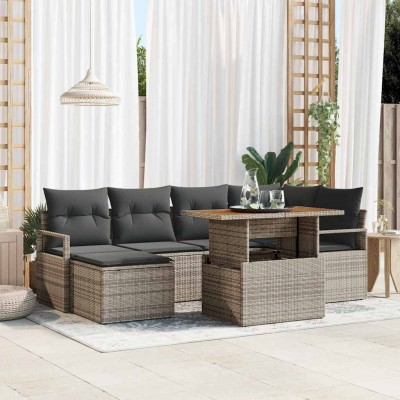 Conjunto de sofá de jardín 7 pcs Gris Poliratán