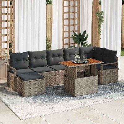 Conjunto de sofá de jardín 8 pcs Gris Poliratán