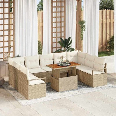 Conjunto de sofá de jardín 10 pcs Beige Poliratán